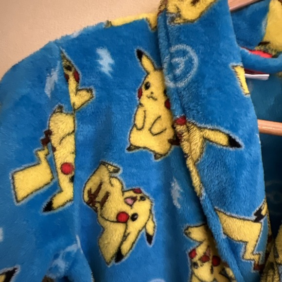 Pokemon Pikachu Plush Pajama Bathrobe Youth Blue Medium 8/10 - Picture 7 of 16